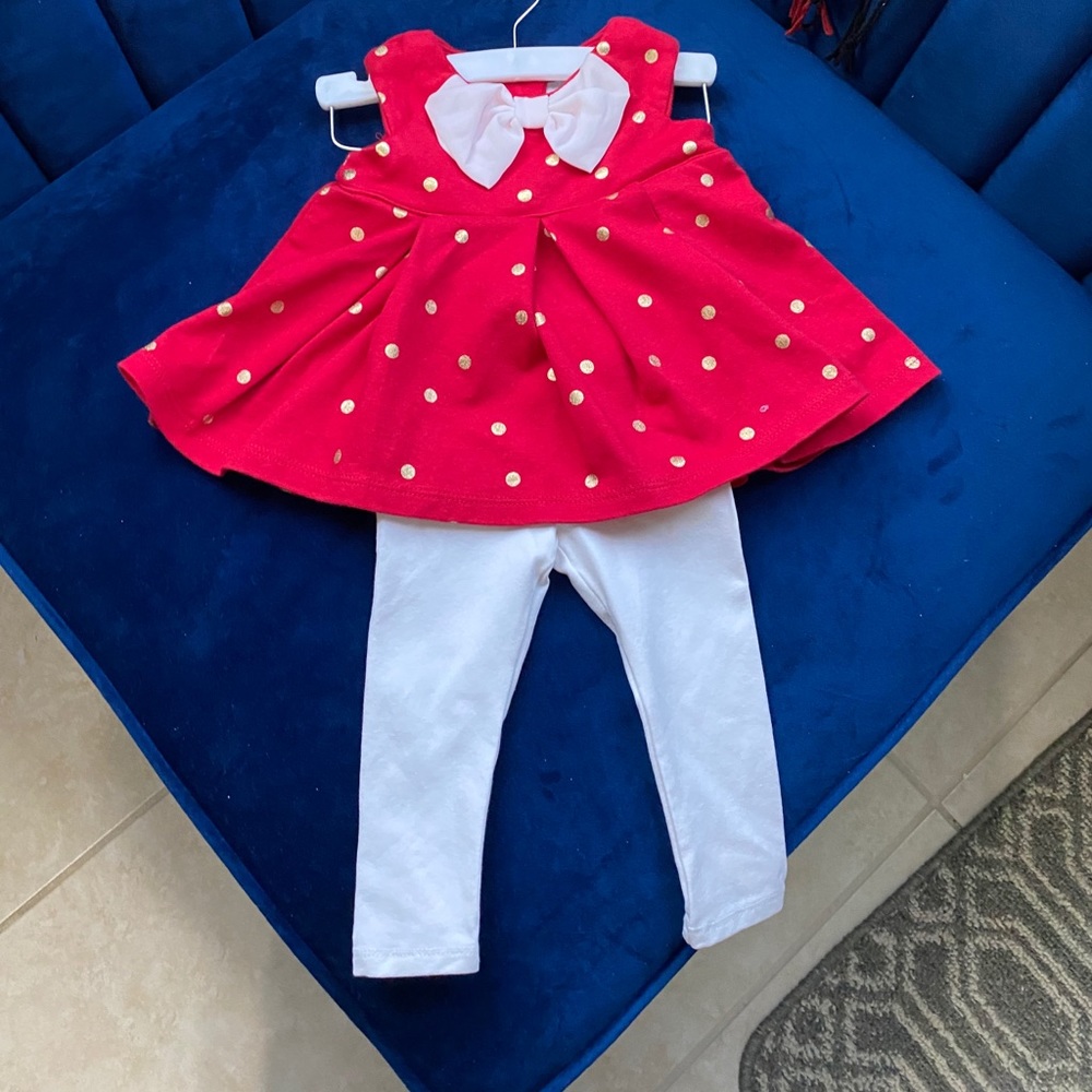 6 month red white pants set